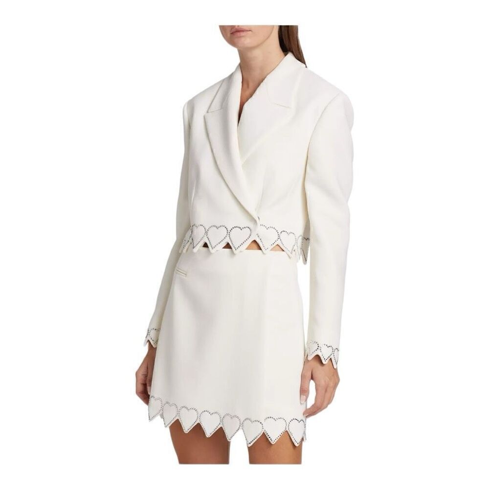 Mach & Mach Crystal Hearts Cropped Ivory Wool Blazer Size 8-10 (40)